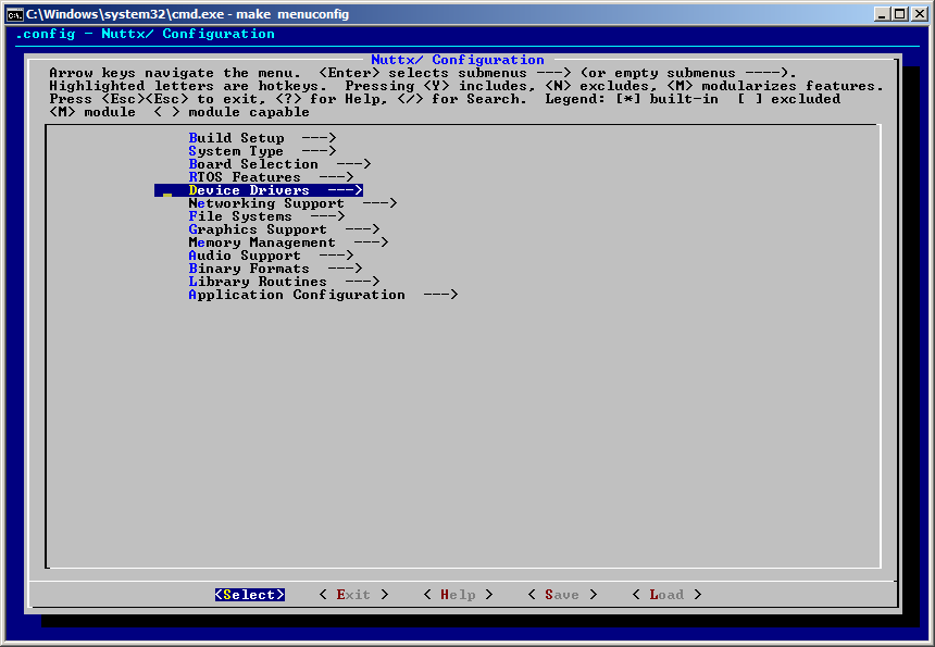 Nuttx RTOS configuration via linux mconf tool